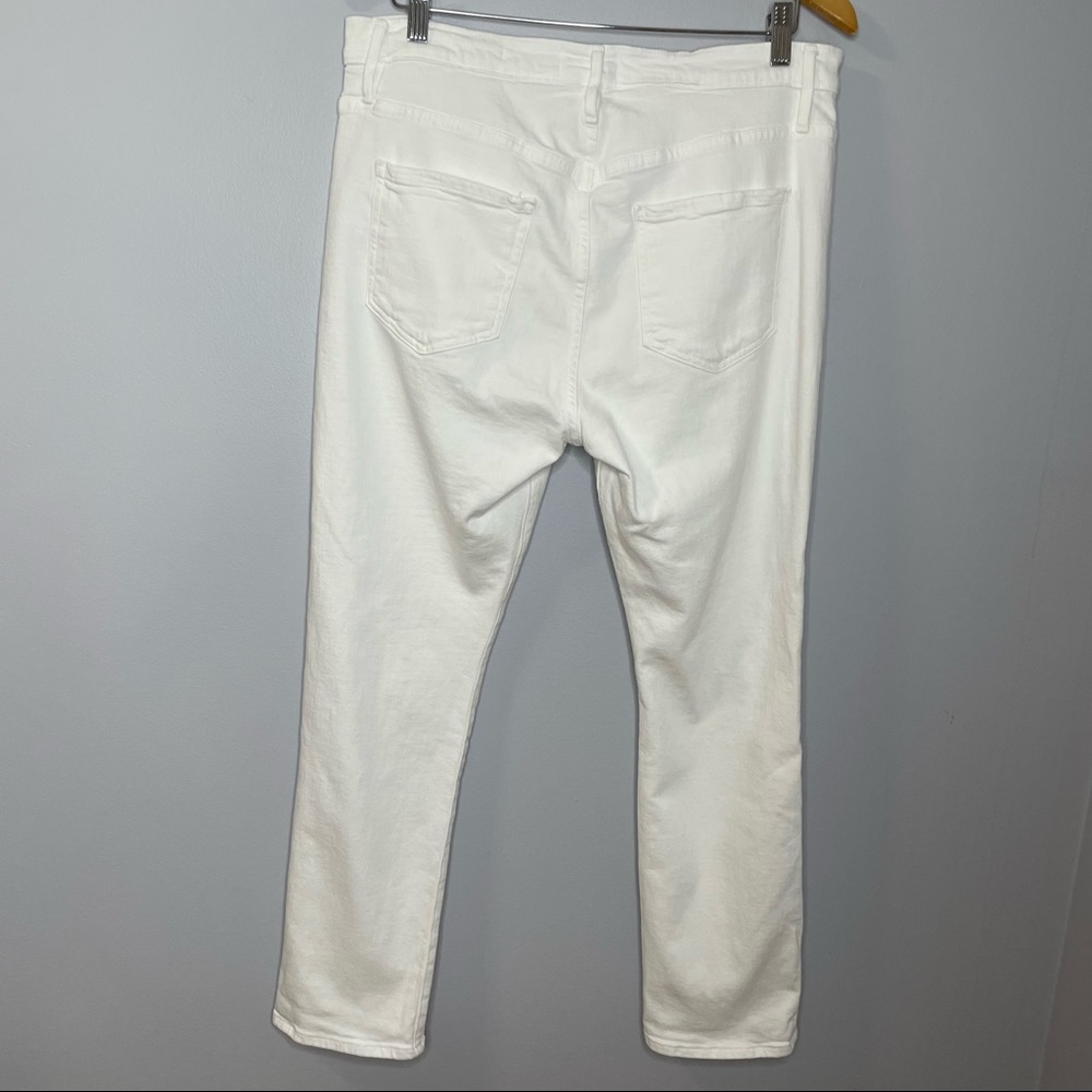 Frame Le Beau Ripped Straight Leg Boyfriend Jeans In Blanc Drive Rips - Picture 3 of 9